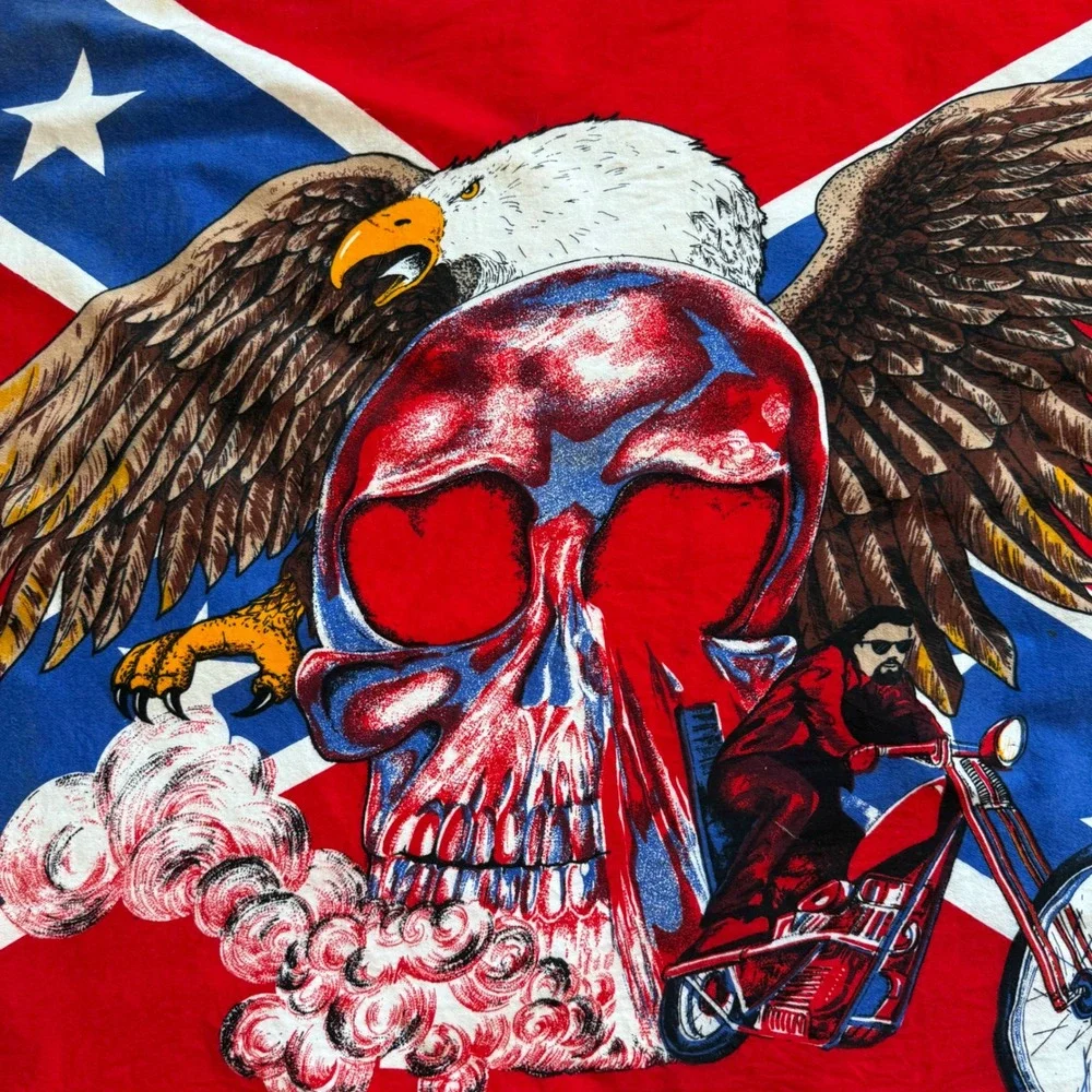 Vintage Biker Tapestry Rebel Flag Skull Eagle Motorcycle Wall Hanging 53x33